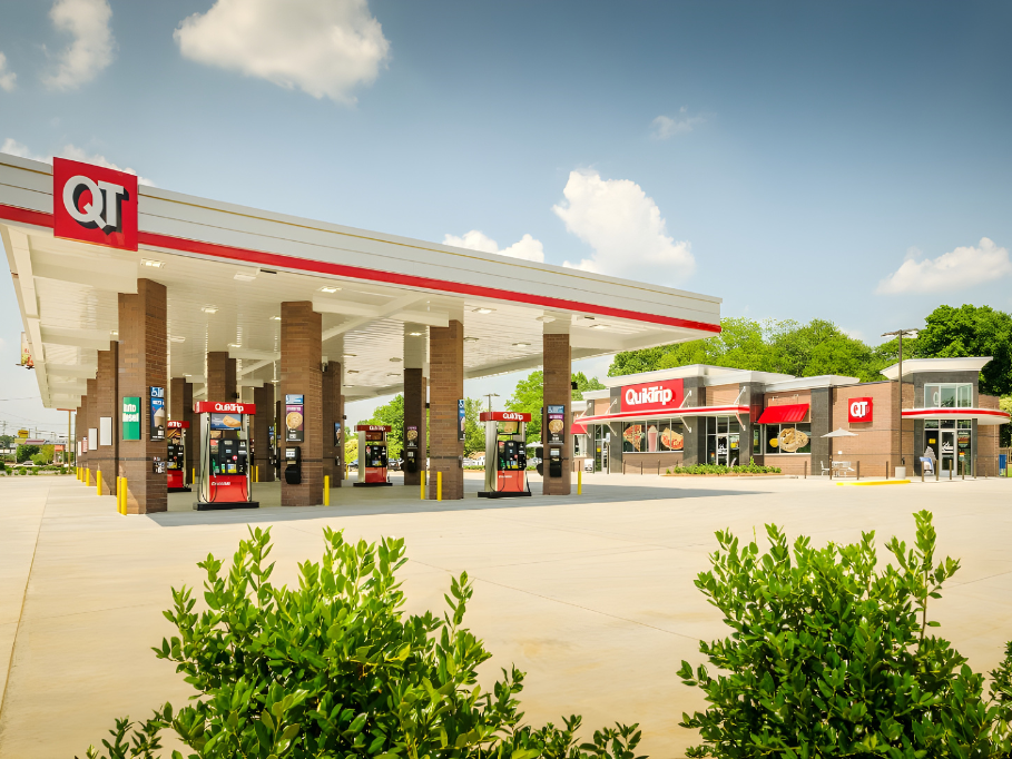 QuikTrip convenience store and gas station construction by Metrolina Builders, featuring modern fueling stations